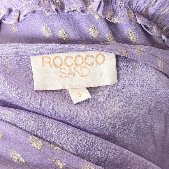 ROCOCO SAND Lilac Puff Long Sleeve Smocked Waist Asymmetric Tier Ruffle Dress S - Picture 5 of 8